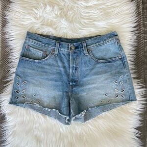 Levi’s 501 Decorative Cutout High Waisted Vintage Inspired Denim Shorts Size 30